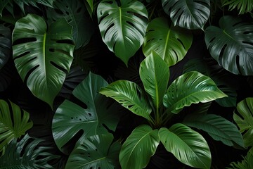 Tropical leaves ( bright green tropical leaves with a white or black background)