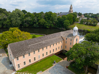 Wall Mural - Old Slater Mill building aerial view in Old Slater Mill National Historic Landmark on Roosevelt Avenue in downtown Pawtucket, Rhode Island RI, USA.