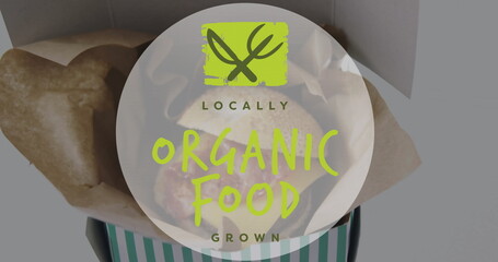 Poster - Locally organic food grown image over meal in striped container