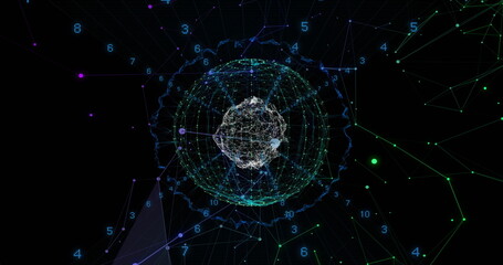 Wall Mural - Image of data processing and globe over black background