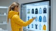 © alex - Augmented reality mirror displaying virtual clothing choices on customer using interactive AI assistant. AI generated