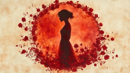 Wall Mural - Silhouette of a Woman in a Rose Garden