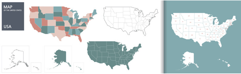 USA map. USA poster map. Infographic design, states, geography, political theme of USA. USA state map print, vector illustration