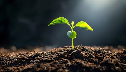 Emerging Sprout Reaching for Light, Symbolizing Hope and Resilience from Dark, Fertile Soil