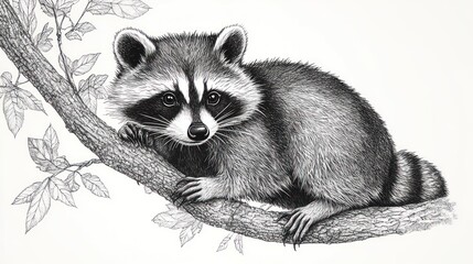 Wall Mural - Black and White Raccoon on Branch