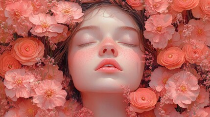 Canvas Print - Dreamy Portrait in a Sea of Flowers