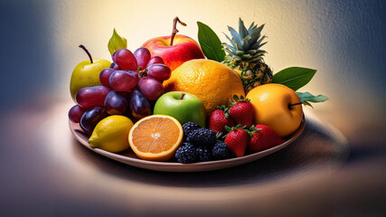 Wall Mural - Illustration of Delicious fruits on a Plate, Yummy Food Concept, png file