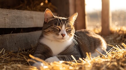 Poster - Relaxed Cat in Hay