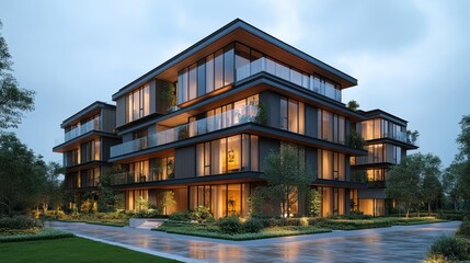 Canvas Print - Modern Apartment Building in the Evening