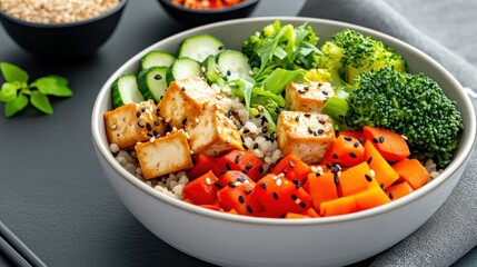 Wall Mural - Colorful Vegetable Bowl with Tofu and Rice