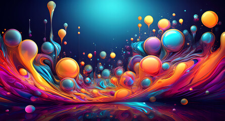 energetic and colorful abstract scene where hundreds of small and large bubbles are clustered together