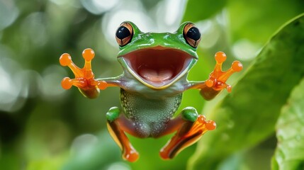 Funny Green Tree Frog With Open Mouth