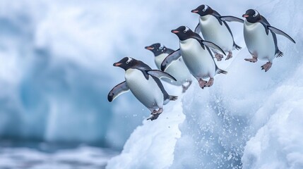 Canvas Print - Penguins Leap Into the Ocean