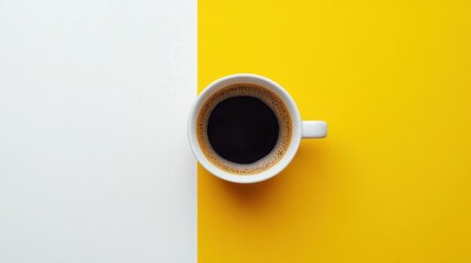 Wall Mural - A Cup of Coffee on a White and Yellow Background