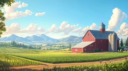 Wall Mural - Scenic Rural Landscape with Red Barn