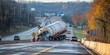 © alex - Chemical tanker highway spilling hazardous liquids evacuating residents danger environmental impact. AI generated.