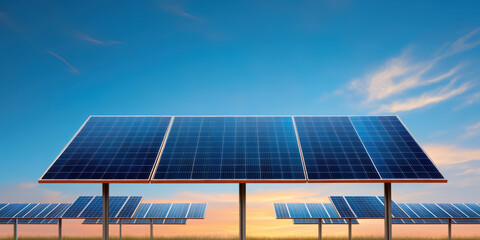 Solar Panel Farm with Blue Sky and Clouds