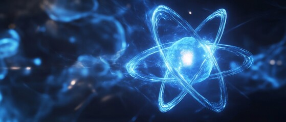 Atoms with blue electricity. Atoms illustration background. Blue atom wallpaper. 