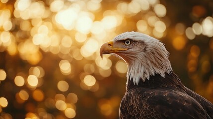 Sticker - Majestic Bald Eagle with Golden Bokeh