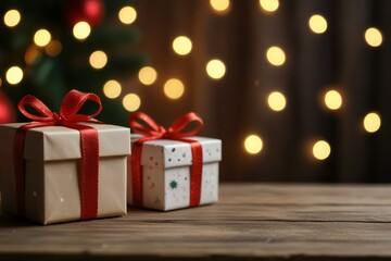 red gift box on a wooden background