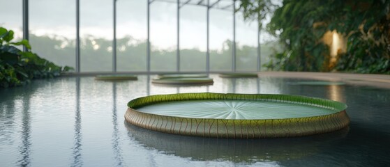 Poster - serene tropical pool with lily pads