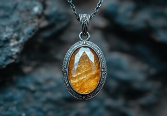 Sticker - Ornate silver pendant with amber crystal