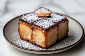 Wall Mural - Delicious homemade almond cake with powdered sugar