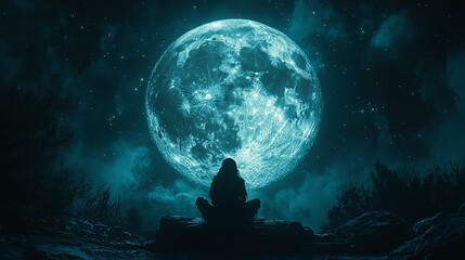 a full moon night with a silhouetted werewolf howling at the sky in a dark forest