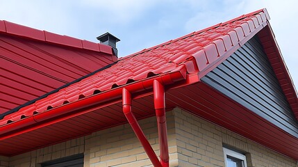 Wall Mural - Red Roof with a Black and White Siding