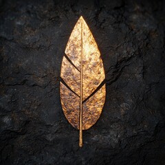 Poster - golden leaf on dark background