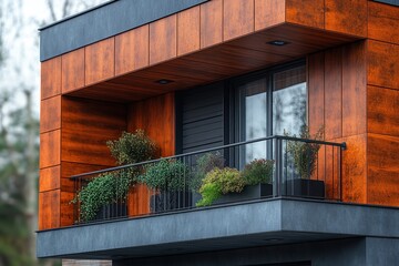 Canvas Print - Modern Balcony with Wooden Cladding