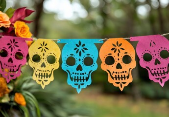 Wall Mural - colorful day of the dead decorations