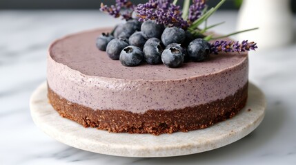 Wall Mural - delicious homemade blueberry cheesecake with lavender