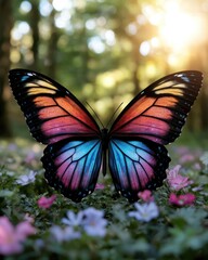 Sticker - Vibrant butterfly with colorful wings in a garden