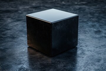 Sticker - Sleek black cube on dark background