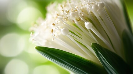 Poster - Close Up of a White Flower with Green Leaves