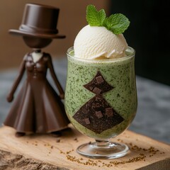 Poster - Refreshing matcha milkshake with chocolate garnish