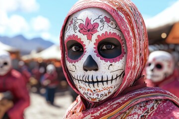 Canvas Print - woman with colorful day of the dead makeup