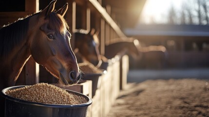 Wall Mural - Horse Eating Grain in a Stable