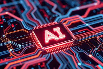Poster - A visually striking representation of AI technology embedded in a circuit board.