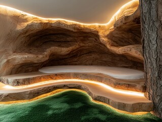 Poster - Cozy natural cave interior with warm lighting