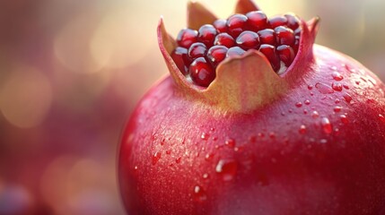 Poster - Close-Up of a Ripe Pomegranate with Water Droplets