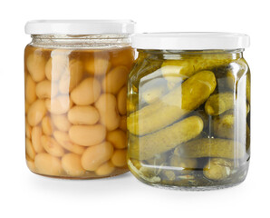 Canvas Print - Different pickled products in jars isolated on white