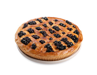 Sticker - Tasty homemade pie with blueberries isolated on white