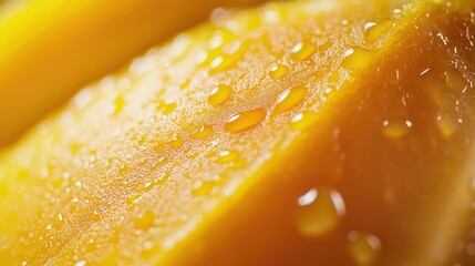 Close-up of a Ripe Mango with Dew Drops