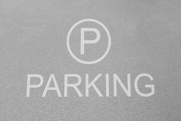 Wall Mural - Sign of parking lot painted on asphalt, top view