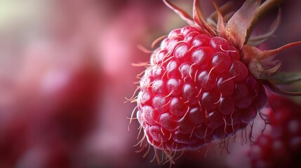 Poster - A single ripe raspberry, close-up with blurry background.