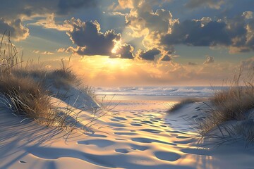 Wall Mural - Sunset over dunes at the Baltic Sea in Poland.