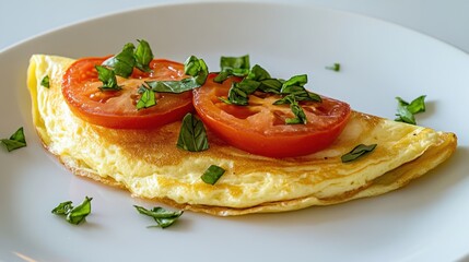 Wall Mural - Fresh Tomato and Basil Omelet on Plate