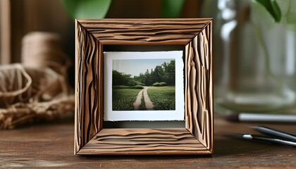 Wall Mural - Charming handcrafted mini wooden picture frame for personalized home decor, blending vintage aesthetics with modern AI generative technology